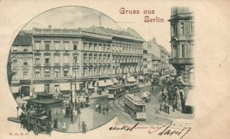 Berlin Hackescher market, Shop of J. Neuenann, Shop of W. Spindler Farberei, tram