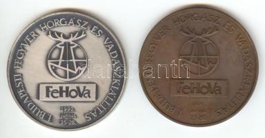 1992. "Budapesti Fegyver, Horgász és Vadászkiállítás / VEFAG - Tatabánya" Fém és Br emlékérem pár (42mm) T:1-,2