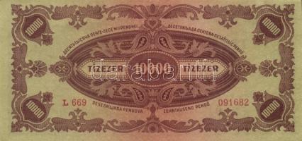 1945-46. 10.000P bélyeggel + 10.000MP + 10.000BP elcsúszott előlapi nyomat + 100.000MP + 100.000BP T...