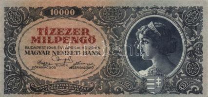 1945-46. 10.000P bélyeggel + 10.000MP + 10.000BP elcsúszott előlapi nyomat + 100.000MP + 100.000BP T...