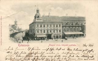 1899 Kolozsvár Hungarian street, Central Hotel Shop of Medgyesy & Nyergutz, Shop of Biasini Sándor (Rb)