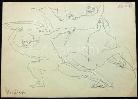Vinkler László (1912-1980): 2db tollrajz: Sebesült katona, Gladiátorok, tus-papír, 29,5x21,5cm