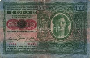 1912. 100K mindkét oldal német és piros vízszintes "Deutschösterreich" felülnyomással + 19...