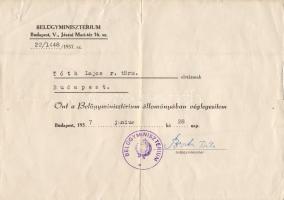 1957 Biszku Béla belügyminiszter aláírása kinevezésen