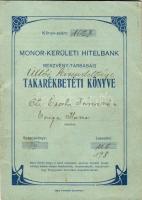 1933 Monor-Kerületi Hitelbank Rt. takarékbetéti könyve