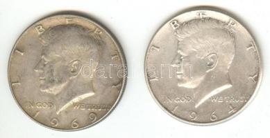 Amerikai Egyesült Államok 1964/1969D. 1/2$ Ag (2x) "Kennedy" T:2
USA 1964/1969D 1/2 Dollar...