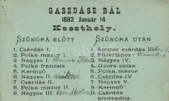 1882 Keszthely Gazdász Pál táncrendje