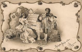 Pianist and violinist, litho (fa)