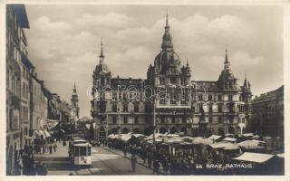 Graz Town Hall, market, tram