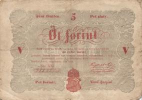 1848. 5Ft "Kossuth bankó" (2x) barna/piros T:III