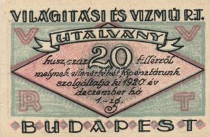 Budapest 1919-25. "Világítási és Vízmű R.T." 20f, 50f, 1K, 2K, 5K, 10K T:I