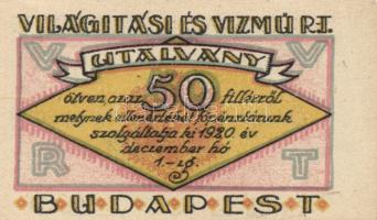 Budapest 1919-25. "Világítási és Vízmű R.T." 20f, 50f, 1K, 2K, 5K, 10K T:I