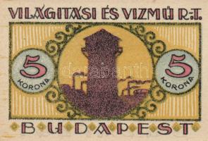 Budapest 1919-25. "Világítási és Vízmű R.T." 20f, 50f, 1K, 2K, 5K, 10K T:I