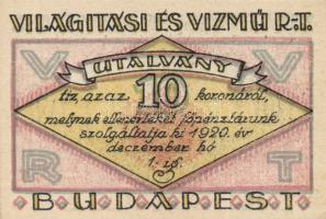 Budapest 1919-25. "Világítási és Vízmű R.T." 20f, 50f, 1K, 2K, 5K, 10K T:I