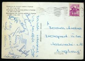 1949 A Magyar válogatott labdarúgókeret tagjainak aláírásai képeslapon