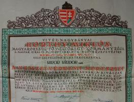 1941 Nemzetvédelmi Kereszt adományozó okirat jó állapotban