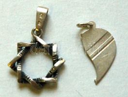 2db ezüst (Ag) medál, egyik nyolcágú csillag(régi), másik fél-szív formájú(modern) (1,9g) Two silver (Ag) pendants, octagonal star and half-heart shape (1,9g)