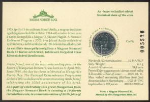 2005. 10Ft "József Attila" sorszámozott emléklapon T:1 Csak 12.000db!