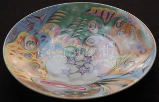 1978 Simó jelzéssel: Távol. Egyedi mintázatú kézzel festett dísztányér d: 24,5cm