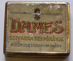 cca 1910 Dames szivarka festett fém doboz / cigarette box 9x8 cm