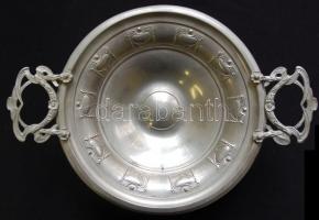 Szecessziós díszítésű ón füles kínáló tál /
Art nouveau tin plate 7cm, d: 22,5 cm