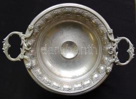 Dekoratív ón kínáló tál /
Decorative tin plate 10cm, d: 23 cm