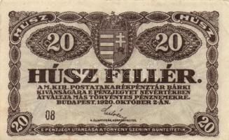 1913-20. 20f + 50f + 2K vízszintes D.Ö.felülnyomással + 10K + 20K vízszintes D.Ö. felülnyomással T:I-II