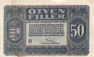 1913-20. 20f + 50f + 2K vízszintes D.Ö.felülnyomással + 10K + 20K vízszintes D.Ö. felülnyomással T:I...