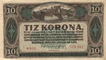 1913-20. 20f + 50f + 2K vízszintes D.Ö.felülnyomással + 10K + 20K vízszintes D.Ö. felülnyomással T:I...