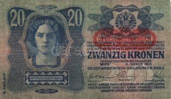 1913-20. 20f + 50f + 2K vízszintes D.Ö.felülnyomással + 10K + 20K vízszintes D.Ö. felülnyomással T:I...