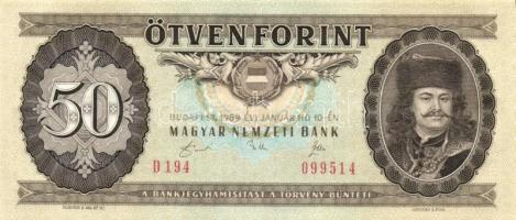 1989. 50Ft (2x) egymás utáni sorszámmal és felfelé tolódott előlapi nyomattal T:I-