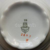 Komplett 6 személyes háború előtti kézzel festett virágmintás pajzspecsétes sorszámozott Zsolnay teá...