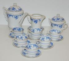 Komplett 6 személyes háború előtti kézzel festett virágmintás pajzspecsétes sorszámozott Zsolnay kávés készlet / Complete hand-painted Zsolnay chinaware coffee-set