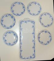 6 személyes kézzel festett virágmintás háború előtti pajzspecsétes sorszámozott Zsolnay süteményes k...