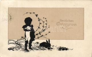 Easter, silhouette art postcard (EM)