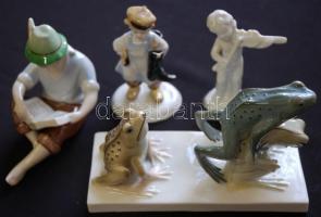 Porcelán tétel kis figurákkal benne századfordulós kiöntő és kézzel festett darabok. 2 hibás / China...