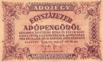 1946. 100.000Adóp. számozás nélkül, több szövegrész vastagon nyomva T:I