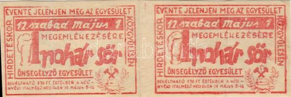 1957. "Dorogi Bányászok Önművelő Egyesülete" kupon egy pohár sörre (1,50Ft) (2x) párban T:II