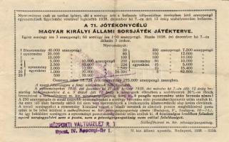 1938. 1,50 arany pengő Fél-sorsjegy T:II