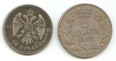 Jugoszlávia 1925. 2D Ag + 1931. 10D Ag &quot;I. Sándor&quot; T:2- Yugoslavia 1925. 2 Dinara Ag + 10 Dinara Ag &quot;Alexander I&quot; C:VF