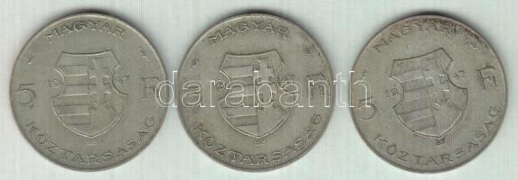 1947. 5Ft Ag "Kossuth" (3x) T:3