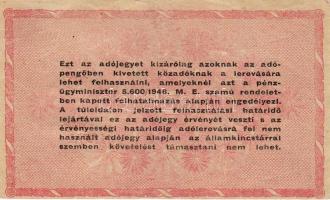 1946. 1.000.000Adóp. fordított címerrel, 6 jegyű folyószámmal T:II