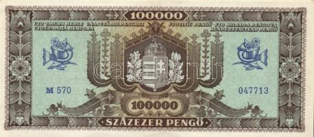 1945. 10.000P (2x) egyik felfelé csúszott nyomattal + 100.000P (2x) + 1.000.000P (2x) T:I-,II,II-