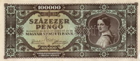 1945. 10.000P (2x) egyik felfelé csúszott nyomattal + 100.000P (2x) + 1.000.000P (2x) T:I-,II,II-