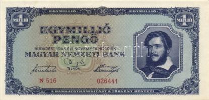 1945. 10.000P (2x) egyik felfelé csúszott nyomattal + 100.000P (2x) + 1.000.000P (2x) T:I-,II,II-