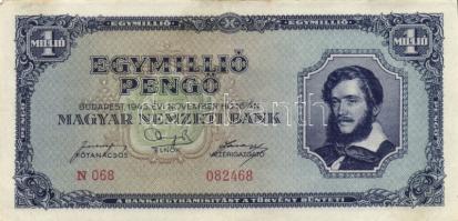 1945. 10.000P (2x) egyik felfelé csúszott nyomattal + 100.000P (2x) + 1.000.000P (2x) T:I-,II,II-