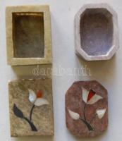 2db kis, berakásokkal díszített, csinos kődobozka / 
Little stone boxes with inlay decoration 4x5x3c...