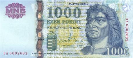 2007. 1000Ft "DA" (2x) egyugrású sorszámmal T:I