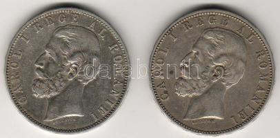 Románia 1883. 5L (2x) ezüst T:3