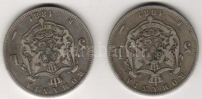 Románia 1881. 5L (2x) ezüst T:3/4 pici ph